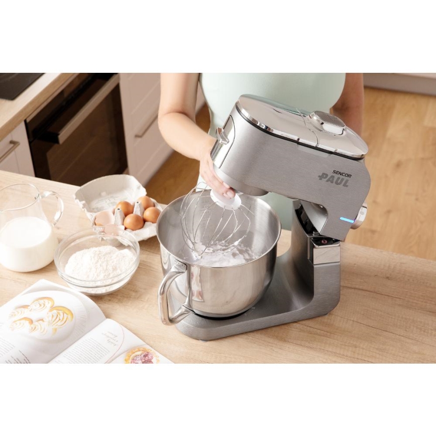 Sencor - Wielofunkcyjny robot kuchenny z miską ze stali nierdzewnej 1500W/230V matowy chrom
