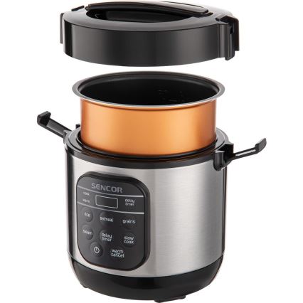 Sencor - Wielofunkcyjny ryżowar 350W/230V 0,6 l stal nierdzewna/czarny