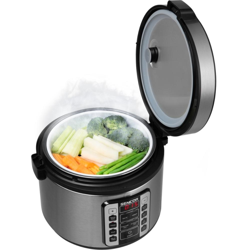 Sencor - Wielofunkcyjny ryżowar 700W/230V 1,5 l stal nierdzewna/czarny