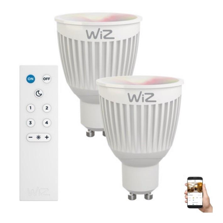 SET 2x LED RGBW Ściemnialna żarówka GU10/6,5W/230V 2200-6500K Wi-Fi + pilot - WiZ