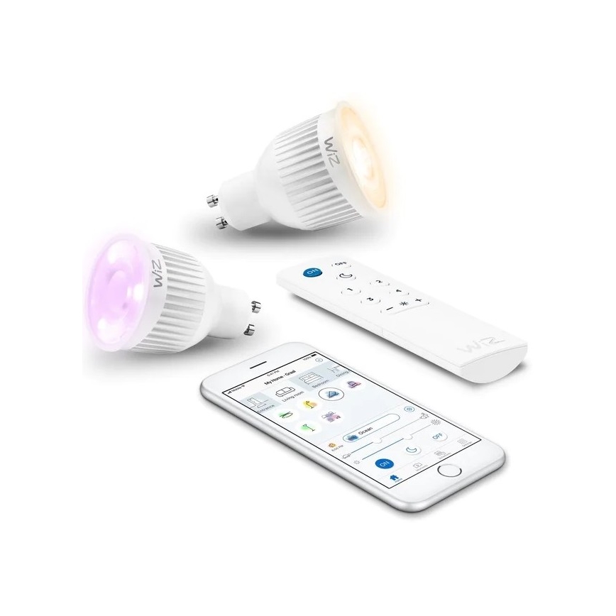 SET 2x LED RGBW Ściemnialna żarówka GU10/6,5W/230V 2200-6500K Wi-Fi + pilot - WiZ