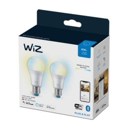 SET 2x LED Ściemnialna żarówka A60 E27/8W/230V 2700-6500K CRI 90 Wi-Fi - WiZ