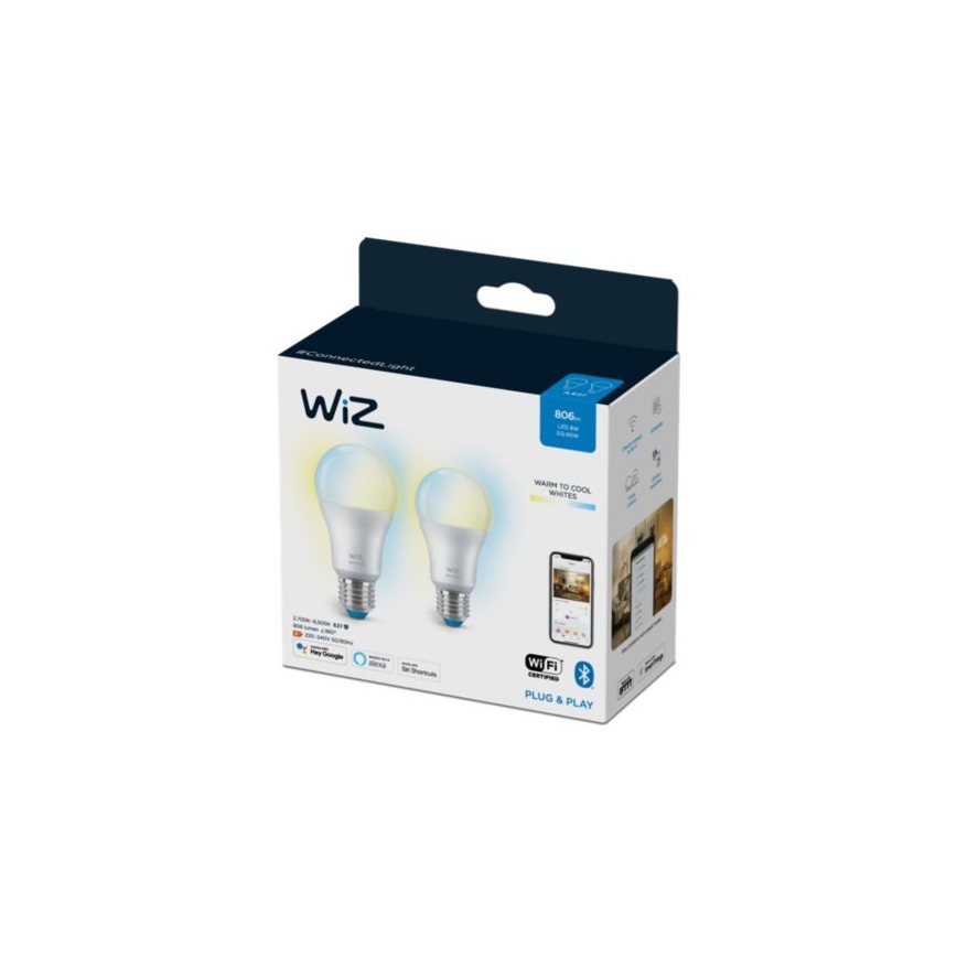 SET 2x LED Ściemnialna żarówka A60 E27/8W/230V 2700-6500K CRI 90 Wi-Fi - WiZ