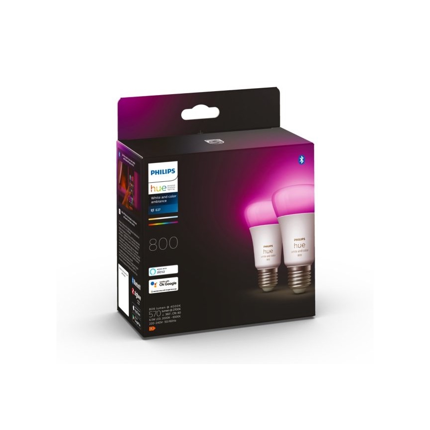 SET 2x LED Ściemniana żarówka Philips Hue White And Color Ambiance A60 E27/6,5W/230V 2000-6500K