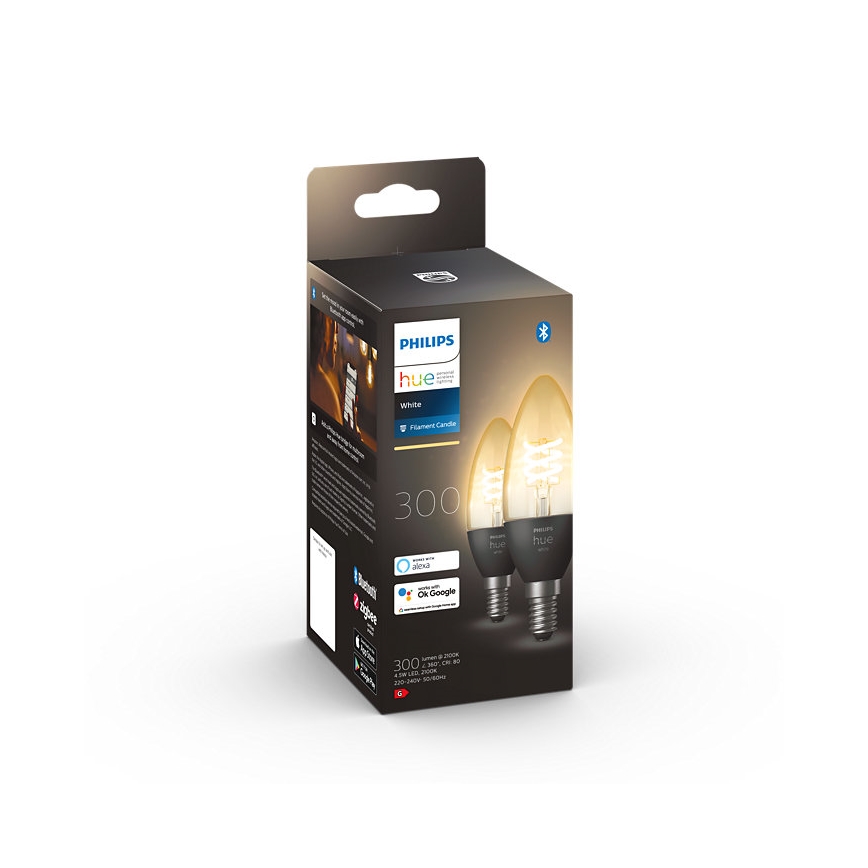 SET 2x LED Ściemniana żarówka Philips Hue WHITE FILAMENT E14/4,5W/230V 2100K