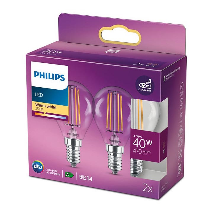 SET 2x LED Żarówka VINTAGE Philips E14/4,3W/230V 2700K