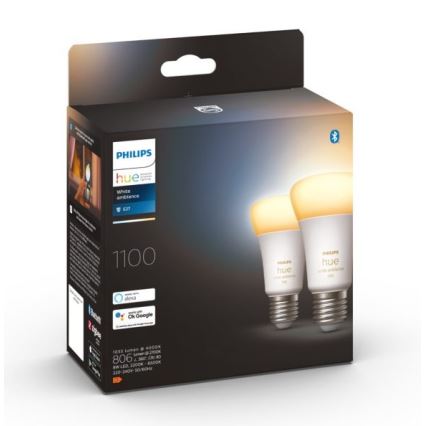 SET 2×LED Ściemniana żarówka Philips Hue WHITE AMBIANCE E27/8W/230V 2200-6500K