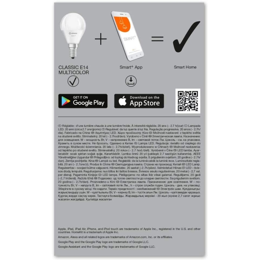 SET 3x LED RGBW Ściemniana żarówka SMART+ E14/5W/230V 2700K-6500K Wi-Fi - Ledvance