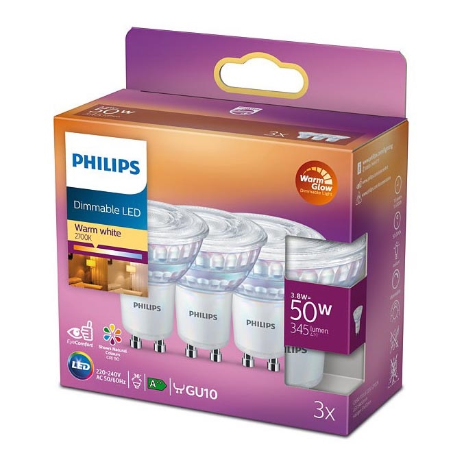 SET 3x LED Ściemniana żarówka Philips Warm Glow GU10/3,8W/230V 2200-2700K CRI 90