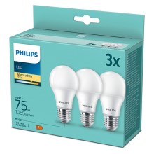 SET 3x LED Żarówka Philips A60 E27/10W/230V 2700K
