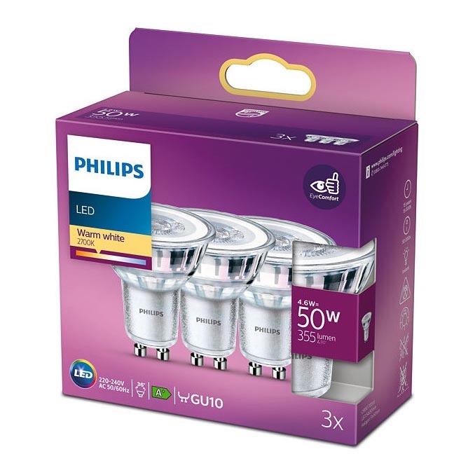 SET 3x LED Żarówka Philips GU10/4,6W/230V 2700K