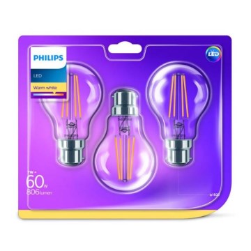 SET 3x LED Żarówka Philips VINTAGE B22/7W/230V 2700K