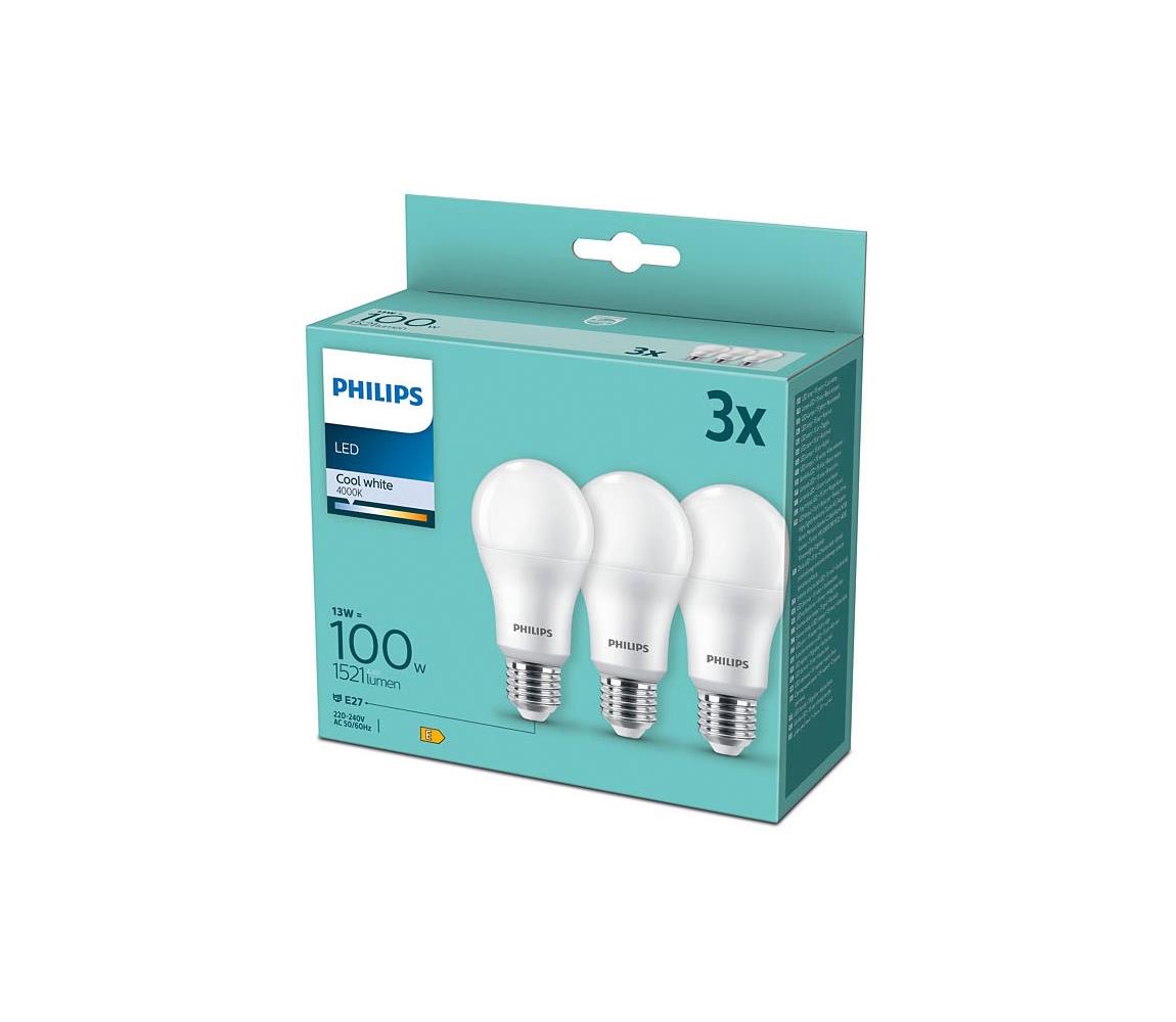 SET 3xLED Żarówka Philips A60 E27/13W/230V 4000K