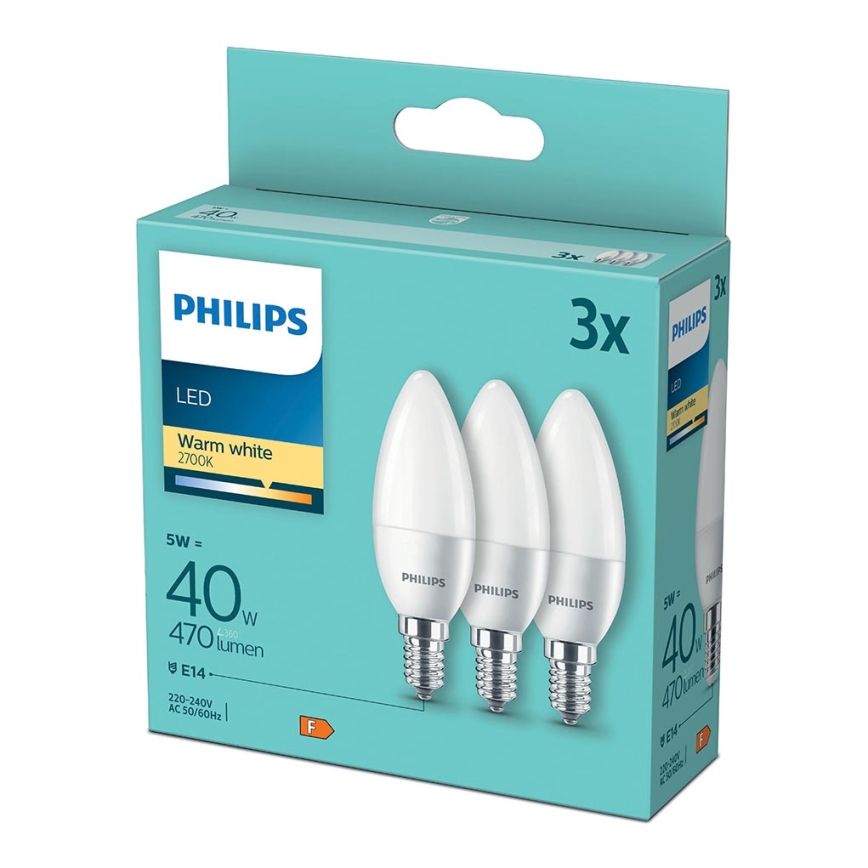 SET 3xLED Żarówka Philips B35 E14/5W/230V 2700K