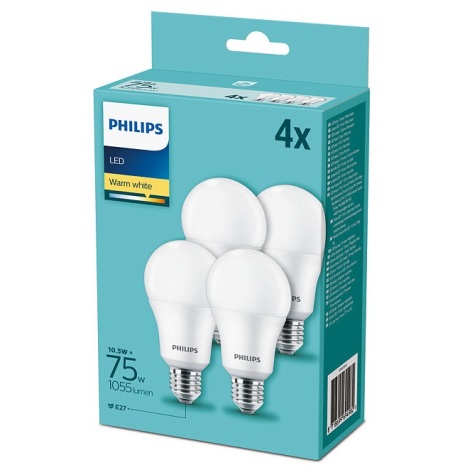 SET 4x LED Żarówka Philips A60 E27/10,5W/230V 2700K