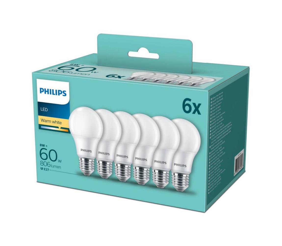 SET 6x LED Żarówka Philips E27/8W/230V 2700K