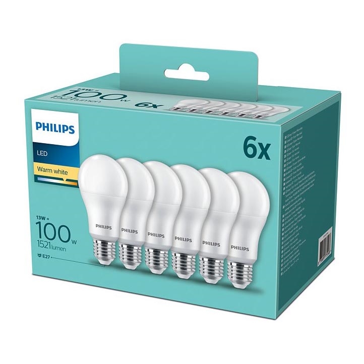 SET 6xLED Żarówka Philips A60 E27/13W/230V 2700K