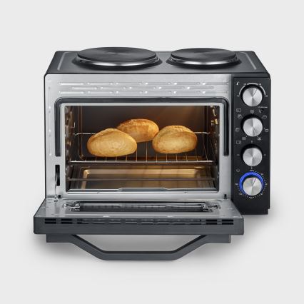 Severin TO 2074 - Piekarnik z termoobiegiem z grillem i płytami grzewczymi 2500W/230V 30 l czarny