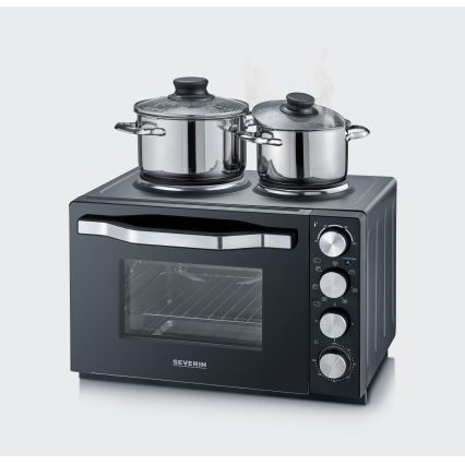 Severin TO 2074 - Piekarnik z termoobiegiem z grillem i płytami grzewczymi 2500W/230V 30 l czarny
