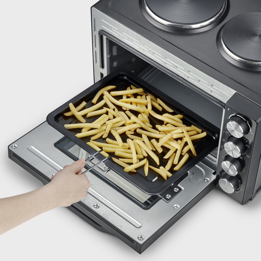 Severin TO 2074 - Piekarnik z termoobiegiem z grillem i płytami grzewczymi 2500W/230V 30 l czarny