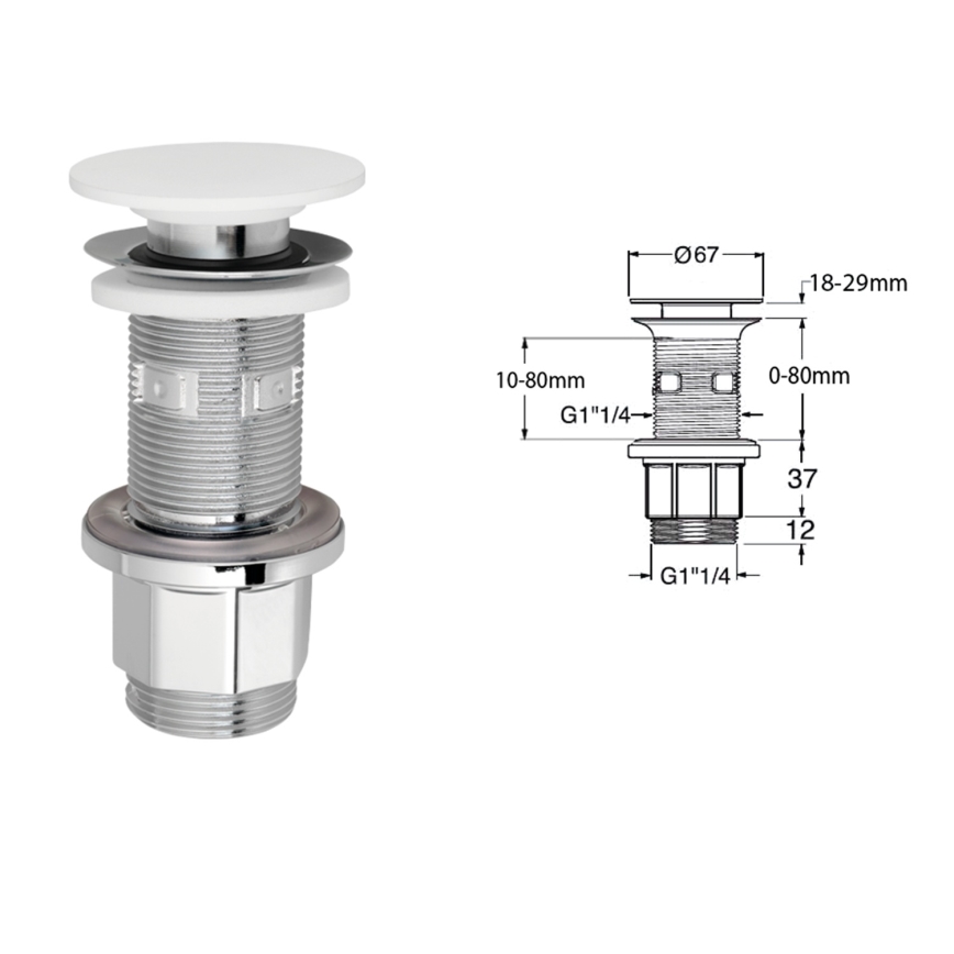 Silfra - Odpływ umywalkowy śr. 6,7 cm biały/błyszczący chrom
