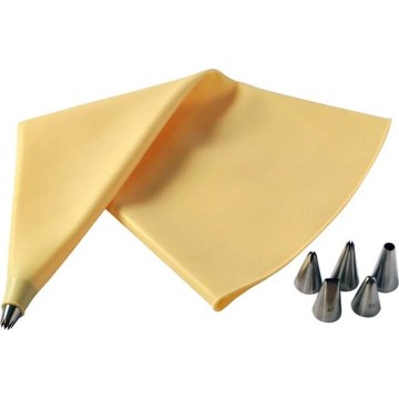 Silikonowy rękaw cukierniczy TORO z 6 końcówkami, żółty/stal nierdzewna