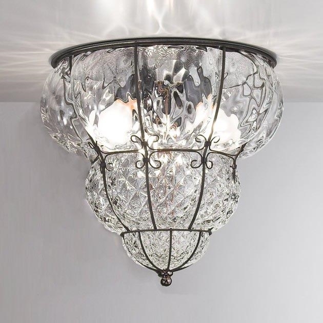 SIRU - Lampa sufitowa CLASSIC 3xE14/40W/230V śr. 25 cm przezroczysta/czarna szkło weneckie