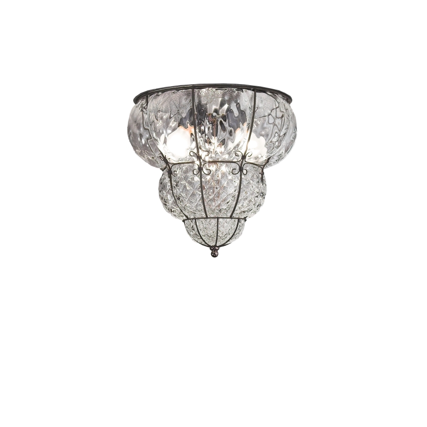 SIRU - Lampa sufitowa CLASSIC 3xE14/40W/230V śr. 25 cm przezroczysta/czarna szkło weneckie