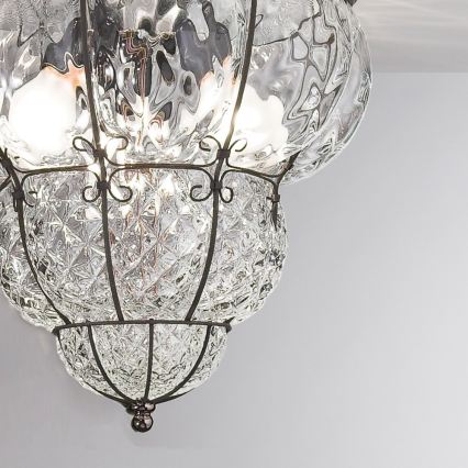 SIRU - Lampa sufitowa CLASSIC 3xE14/40W/230V śr. 25 cm przezroczysta/czarna szkło weneckie