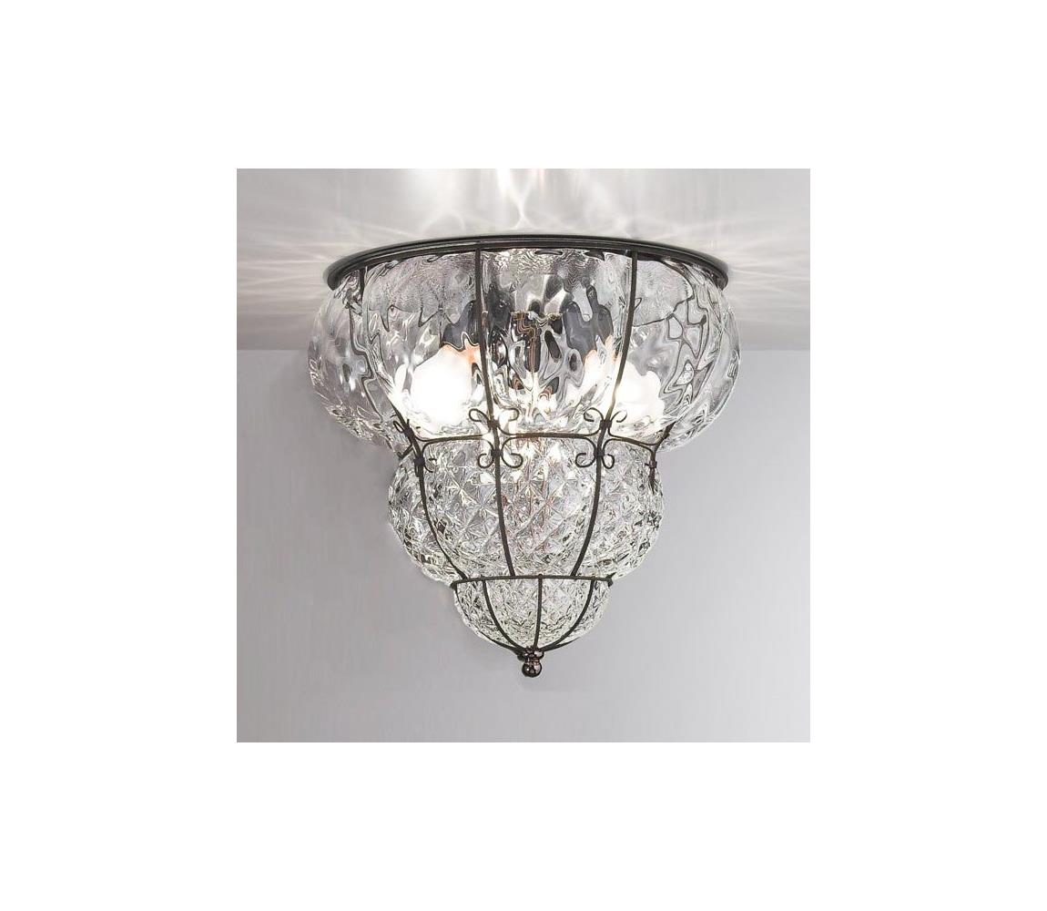SIRU- Lampa sufitowa CLASSIC 3xE14/40W/230V śr. 25 cm przezroczysta/czarna szkło weneckie