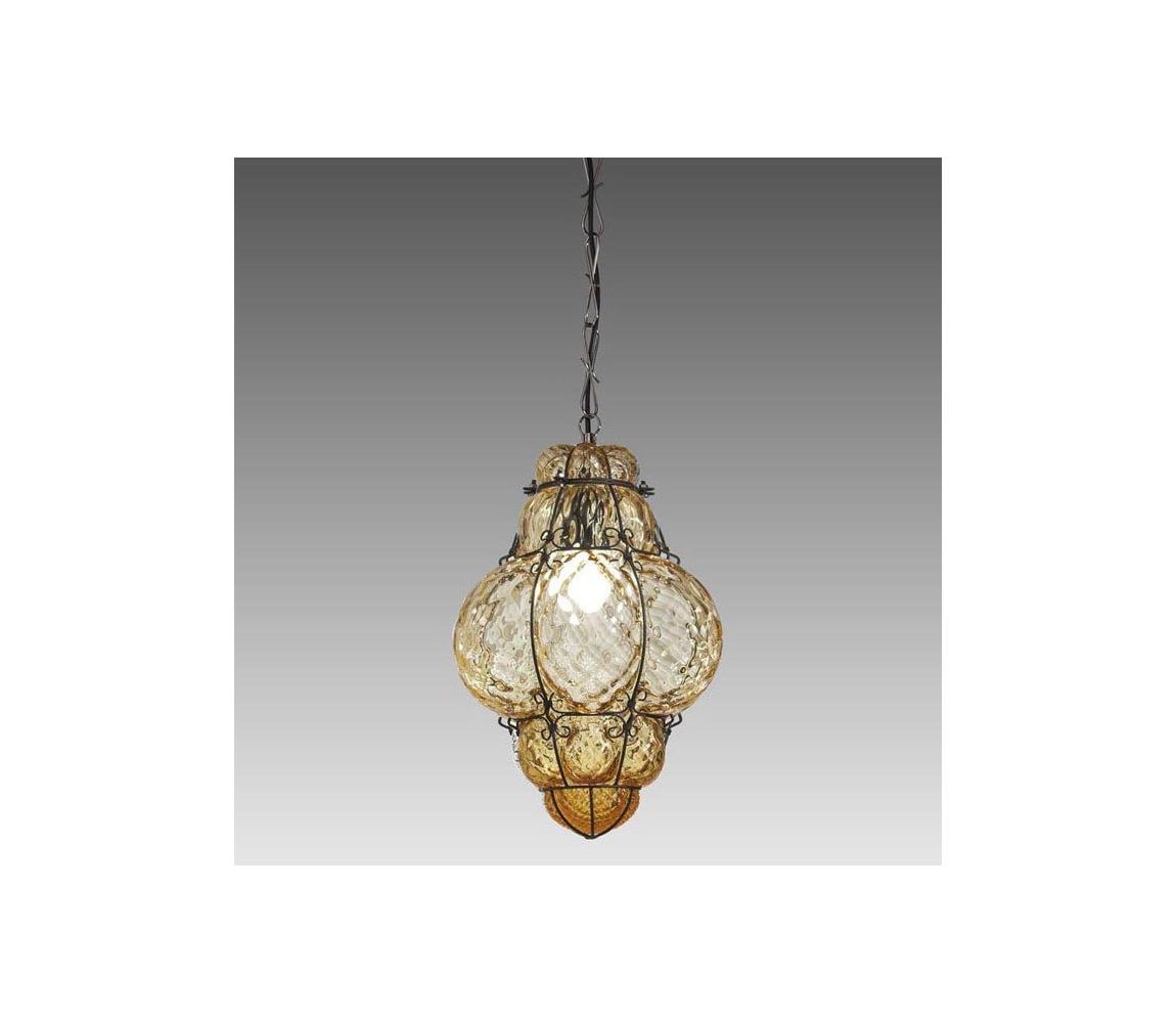 SIRU-Żyrandol na łańcuchu CLASSIC 1xE27/60W/230V śr. 30 cm beżowy/czarny Szkło weneckie