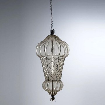 SIRU - Żyrandol na łańcuchu BABÀ 1xE27/60W/230V śr. 30 cm przezroczysty/brązowy szkło weneckie