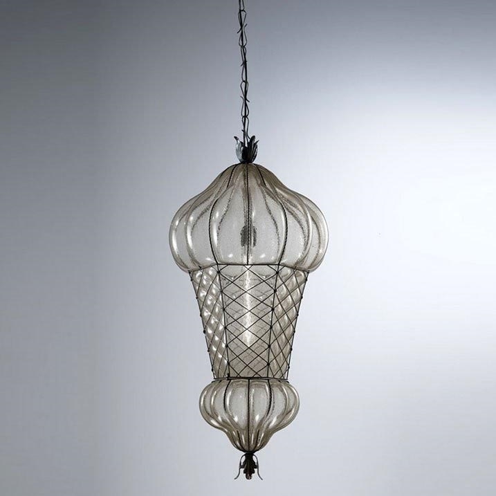 SIRU - Żyrandol na łańcuchu BABÀ 1xE27/60W/230V śr. 30 cm przezroczysty/brązowy szkło weneckie