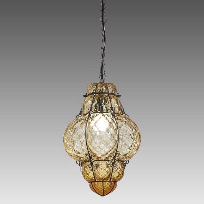 SIRU - Żyrandol na łańcuchu CLASSIC 1xE27/60W/230V śr. 30 cm beżowy/czarny Szkło weneckie
