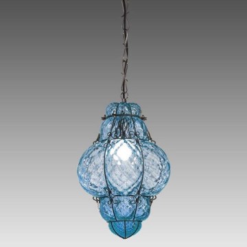 SIRU- Żyrandol na łańcuchu CLASSIC 1xE27/60W/230V śr. 30 cm niebieski/czarny Szkło weneckie