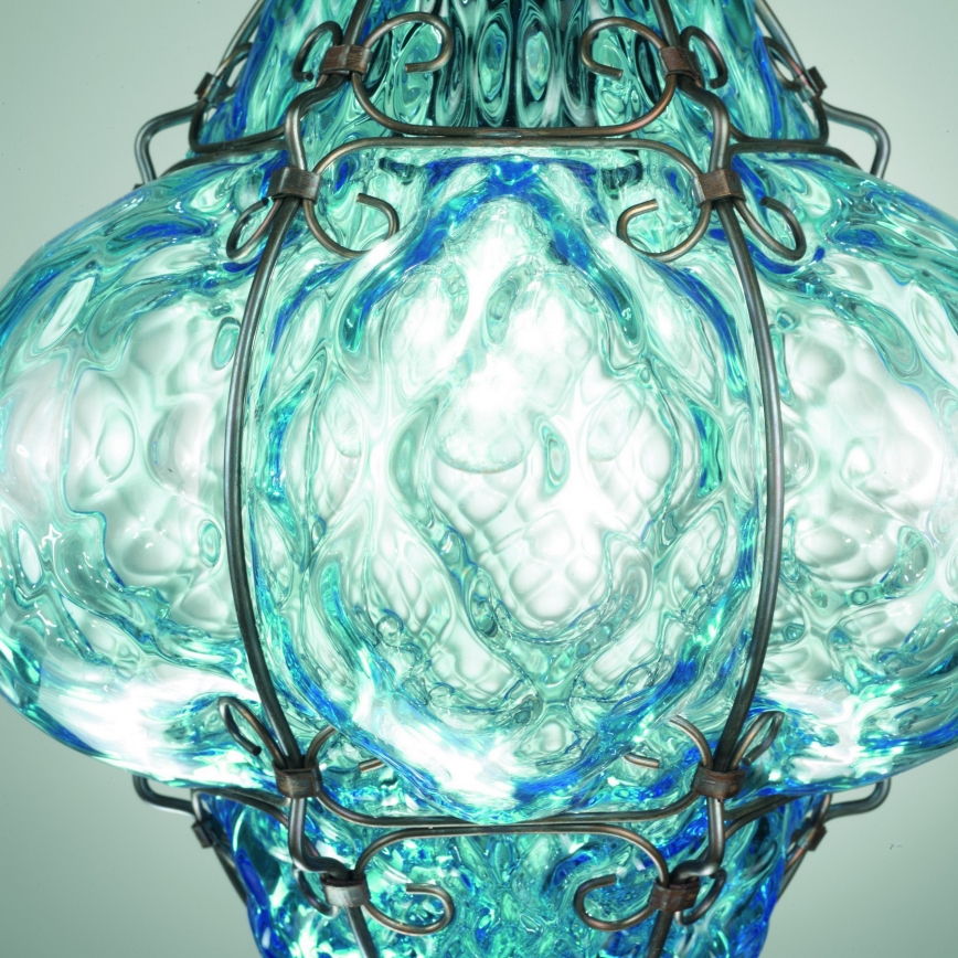 SIRU- Żyrandol na łańcuchu CLASSIC 1xE27/60W/230V śr. 30 cm niebieski/czarny Szkło weneckie