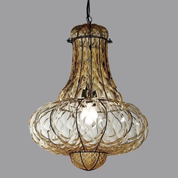SIRU - Żyrandol na łańcuchu DOGE 1xE27/60W/230V śr. 30 cm beżowy/czarny szkło weneckie