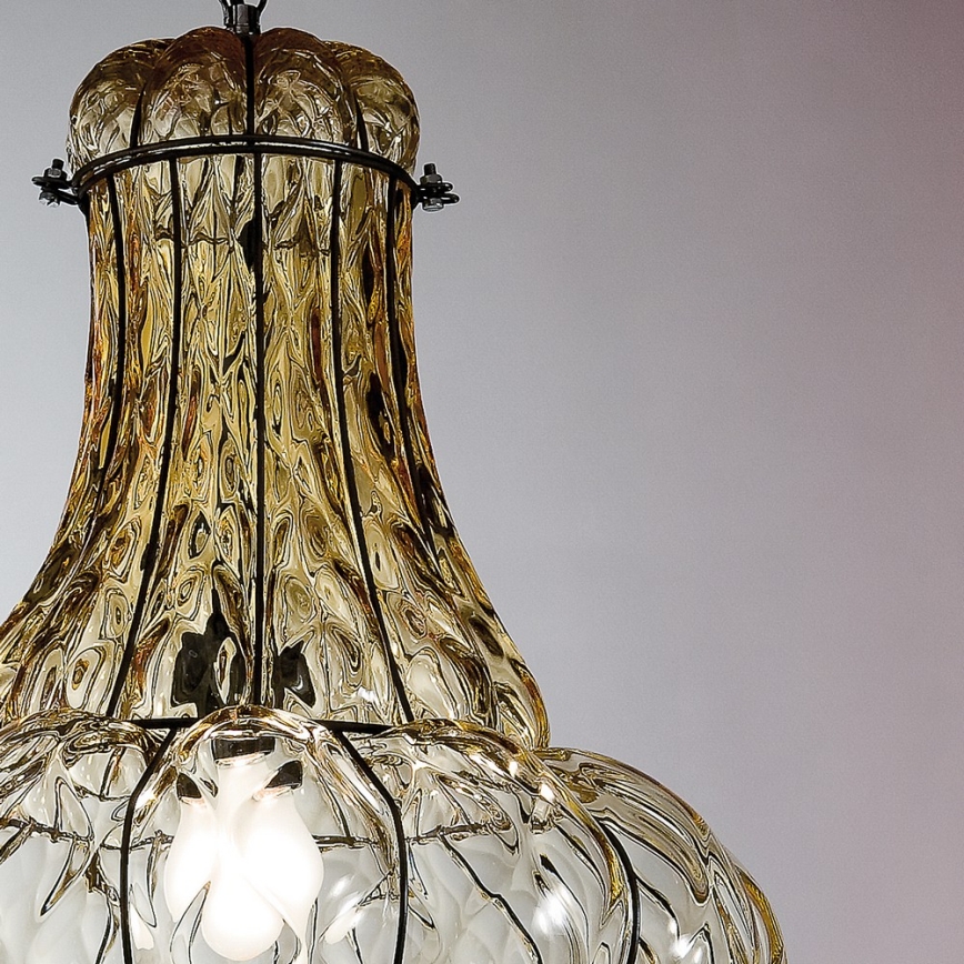 SIRU - Żyrandol na łańcuchu DOGE 1xE27/60W/230V śr. 30 cm beżowy/czarny szkło weneckie