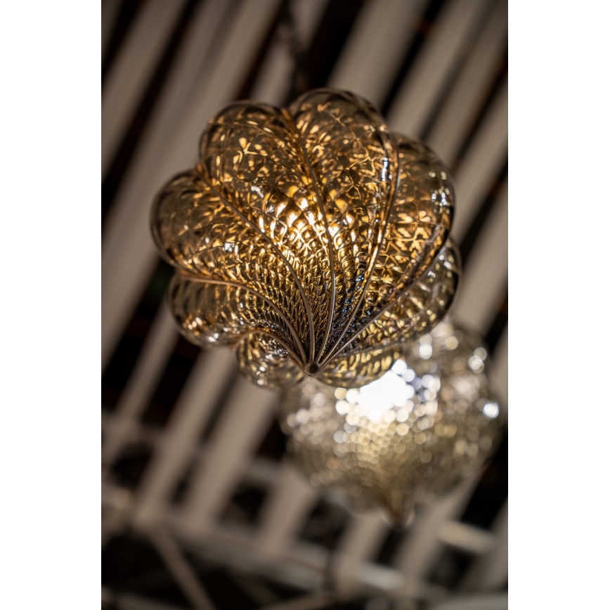 SIRU - Żyrandol na łańcuchu GOCCIA 1xE27/60W/230V pr.25 cm beżowy/brązowy szkło weneckie