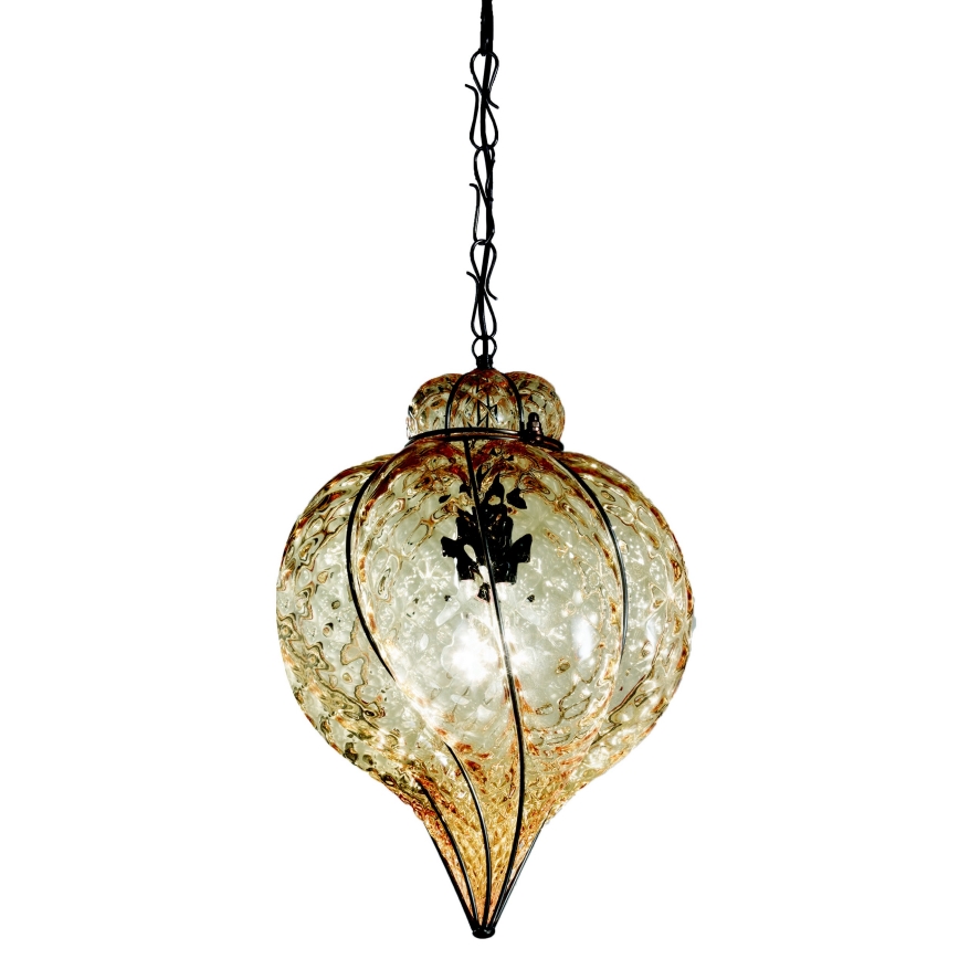 SIRU - Żyrandol na łańcuchu GOCCIA 1xE27/60W/230V pr.25 cm beżowy/brązowy szkło weneckie