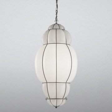 SIRU - Żyrandol na łańcuchu RIVISTO 1xE27/60W/230V śr. 45 cm czarny/biały szkło weneckie