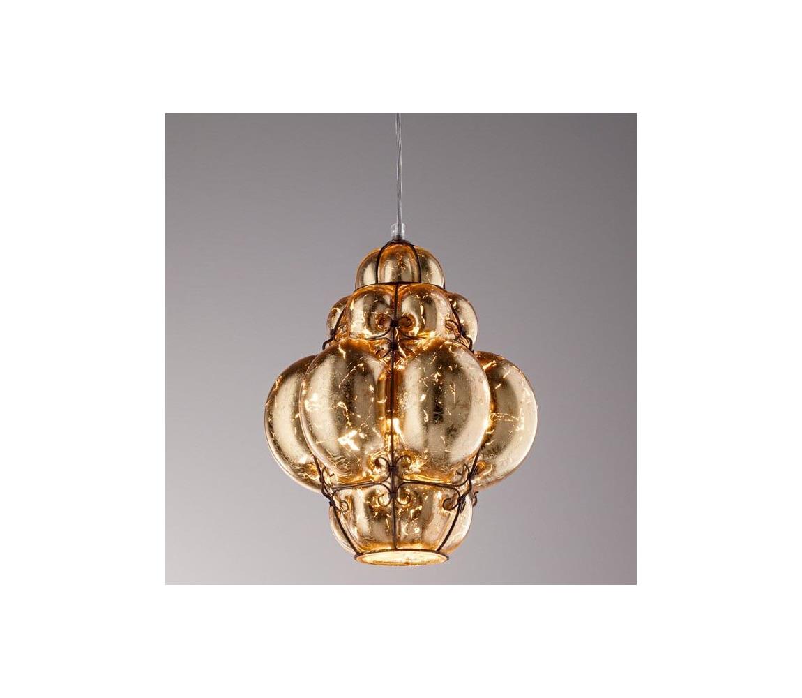 SIRU-Żyrandol na lince FOGLIA ORO 1xE27/60W/230V pr.27 cm złoty Szkło weneckie/złoty