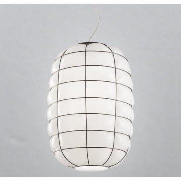 SIRU - Żyrandol na lince LANTERNA 1xE27/60W/230V śr. 32 cm czarny/biały szkło weneckie