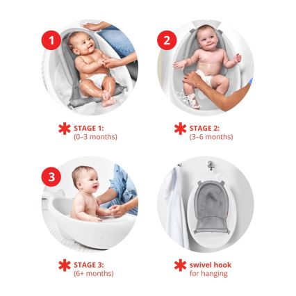 Skip Hop - Wanienka dziecięca z ergonomiczną podkładką MOBY 3 biała
