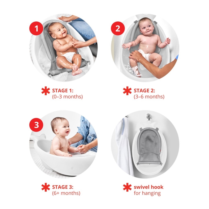 Skip Hop - Wanienka dziecięca z ergonomiczną podkładką MOBY 3 biała