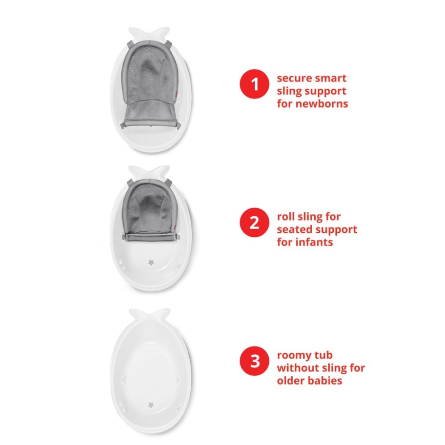 Skip Hop - Wanienka dziecięca z ergonomiczną podkładką MOBY 3 biała