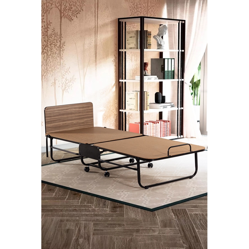 Składane metalowe łóżko jednoosobowe z materacem HERON 80x190 cm, białe, nośność 120 kg