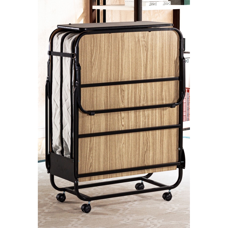 Składane metalowe łóżko jednoosobowe z materacem HERON 80x190 cm, białe, nośność 120 kg