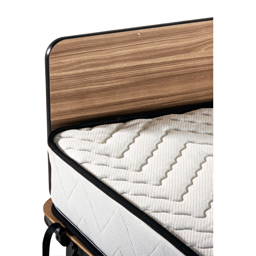 Składane metalowe łóżko jednoosobowe z materacem HERON 80x190 cm, białe, nośność 120 kg