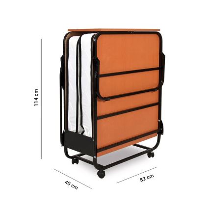 Składane metalowe łóżko jednoosobowe z materacem HERON 80x190 cm, białe, nośność 120 kg